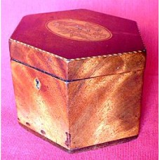 George III Hexagonal Mahogany Tea Caddy, Inlaid With an Oval Floral Marquetry Panel on the Lid and Strung with Boxwood and Mahogany, c1790