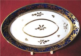Chamberlain Worcester Oval Teapot Stand, underglaze Blue and Gilt 'Barley Ear' decoration, Pattern Number 273, c1802-1805