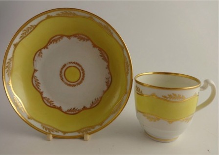 Chamberlain? Worcester Coffee Cup and Saucer, Yellow Ground and Gilt decoration, c1800-10