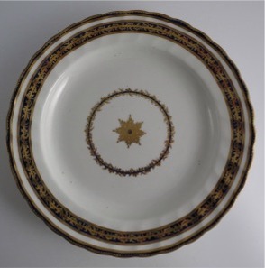 Derby Plate, Blue and Gilt Decoration, Pattern 45, Derby Puce Crown and Cross Baton Mark, c1795