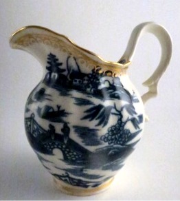 Caughley Milk Jug, Half Fluted Waisted Form, Blue and White 'Pagoda' Decoration, Salopian Sx Mark, c1785-90