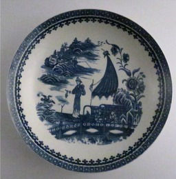 Caughley large sized plate, beautifully decorated with the transfer printed blue and white 'Pleasure Boat' or 'Fisherman and Cormorant' pattern, c1785