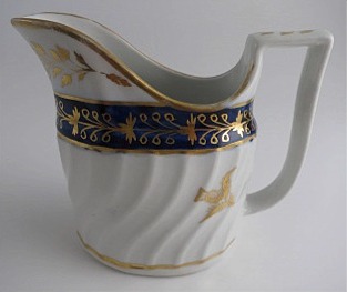 Coalport Oval Shanked Milk Jug, Blue and Gilt Decoration with 'Gilded Thistle', c1800