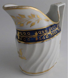 Coalport Oval Shanked Milk Jug, Blue and Gilt Decoration with 'Gilded Thistle', c1800