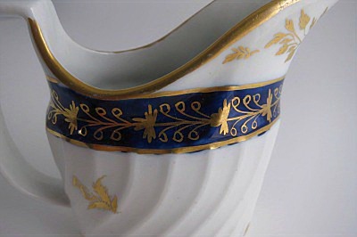 Coalport Oval Shanked Milk Jug, Blue and Gilt Decoration with 'Gilded Thistle', c1800