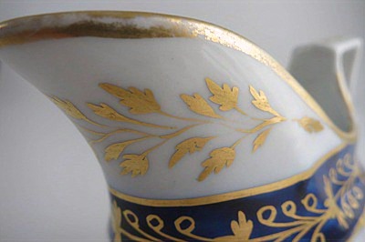 Coalport Oval Shanked Milk Jug, Blue and Gilt Decoration with 'Gilded Thistle', c1800