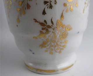 Chamberlain Worcester Oval Shaped Milk Jug, Underglaze Blue and Gilt 'Blue Border with Gold Ovals and Gilded Dropping Foliage' Decoration, Pattern Number 61, c1800-1805