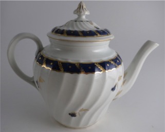 Worcester Circular Shanked Teapot, Blue and Gilt 
Decoration with 'Bluebell pattern', c1795