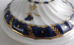 Worcester Circular Shanked Teapot, Blue and Gilt 
Decoration with 'Bluebell pattern', c1795