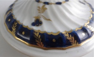 Worcester Circular Shanked Teapot, Blue and Gilt 
Decoration with 'Bluebell pattern', c1795