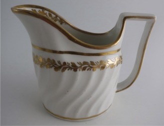 Coalport Oval Spiral Shanked Milk Jug, Gilded Leaf Garland Decoration, c1800