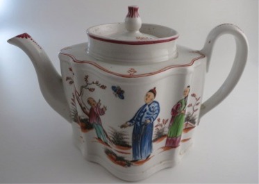 New Hall silver shaped teapot, 'boy chasing butterfly' design, pattern N421, c1795