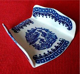 Rare Caughley Asparagus Server, Printed in Blue & White with 'The Fisherman & Cormorant' Pattern, c1785