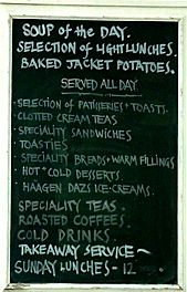 Blackboard menu at Sallyport Tea Rooms